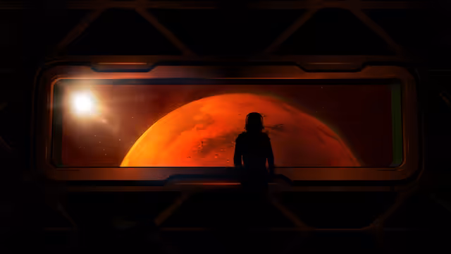 Astronaut Gazing At Red Planet