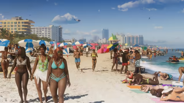 GTA VI Vibrant Beach Scene With Colorful Umbrellas
