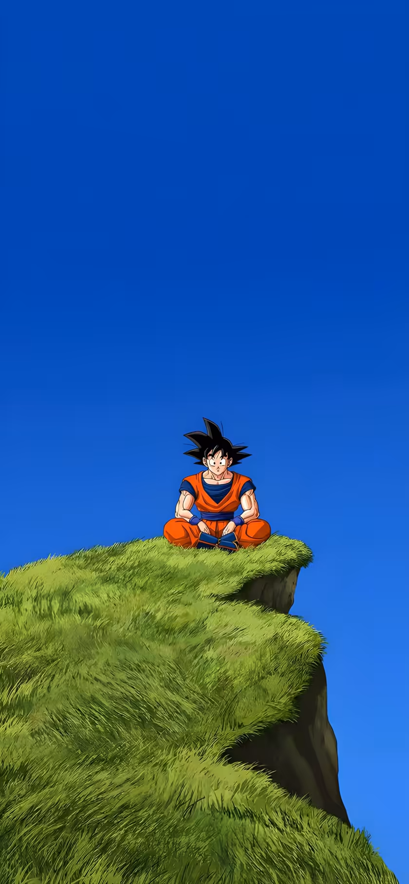 Goku Meditating Grassy Cliff Blue Sky