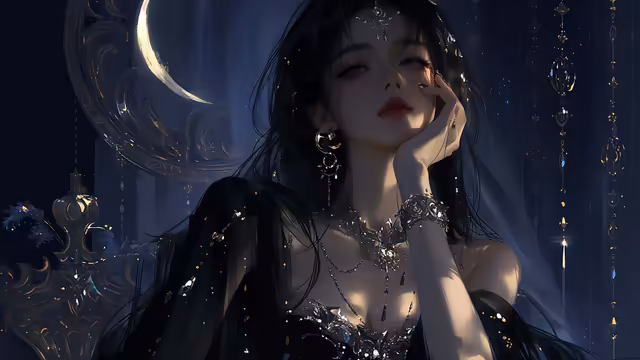 Moonlit Ethereal Girl With Jeweled Elegance