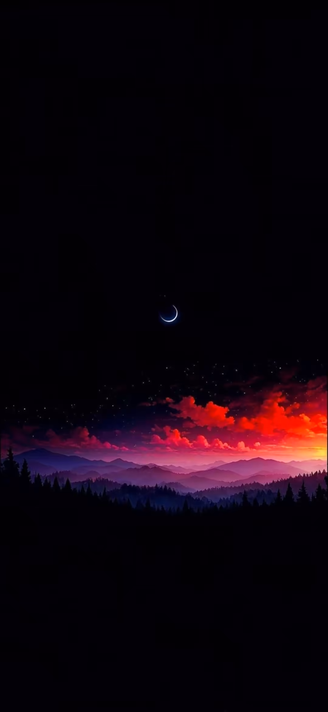Crescent Moon Mountains Fiery Sunset — vertical sunsets Full HD wallpaper