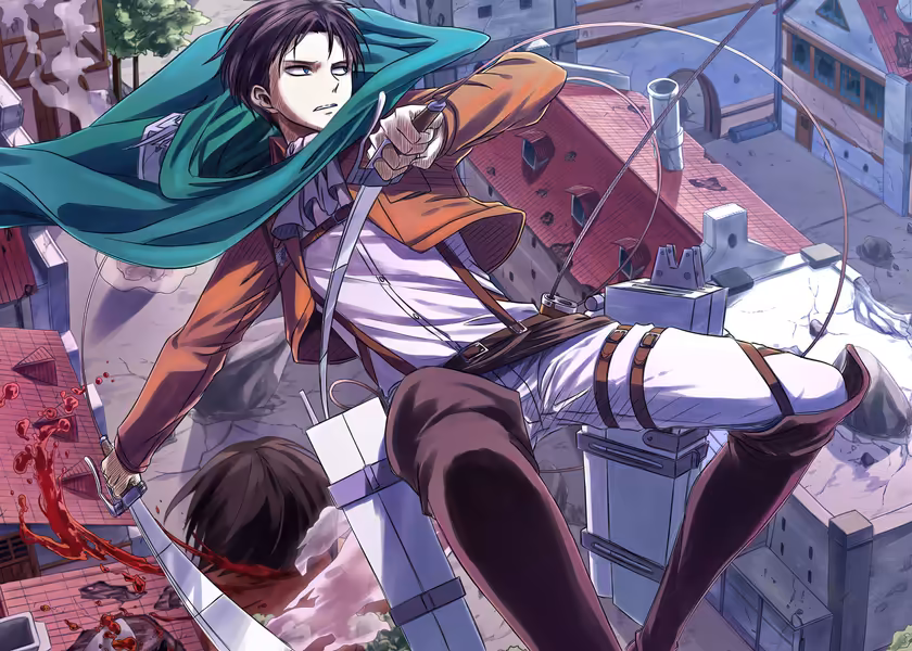Levi Ackerman Rooftop Battle Green Cape