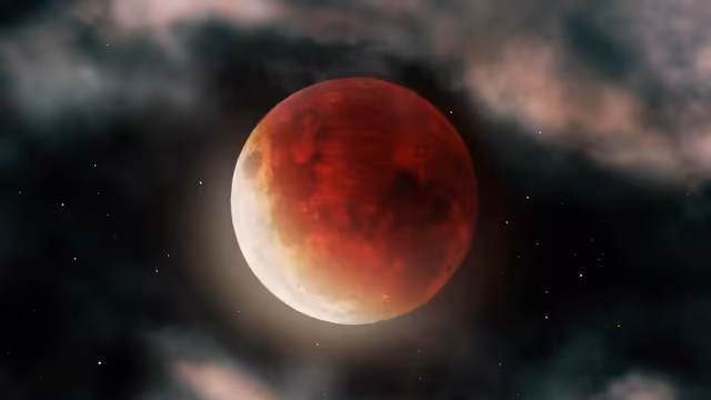 Blood Moon Eclipse in Starry Sky