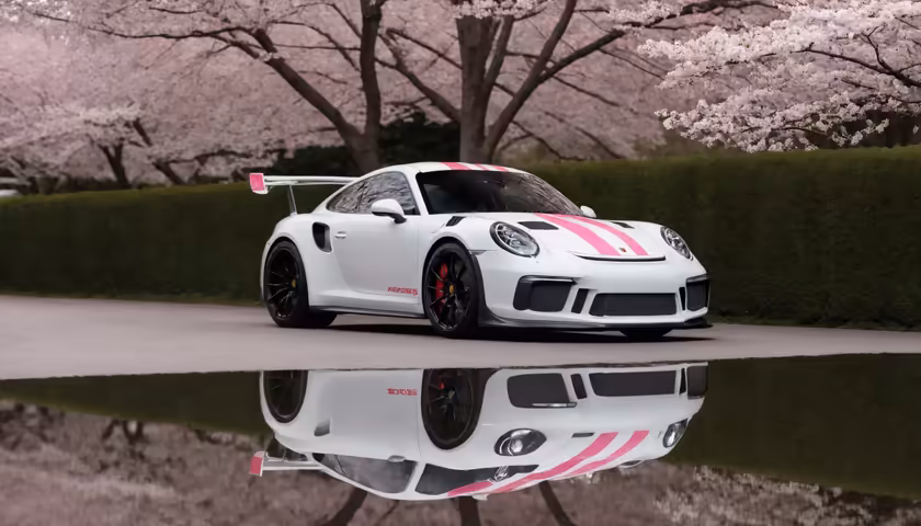 White Porsche With Pink Racing Stripes