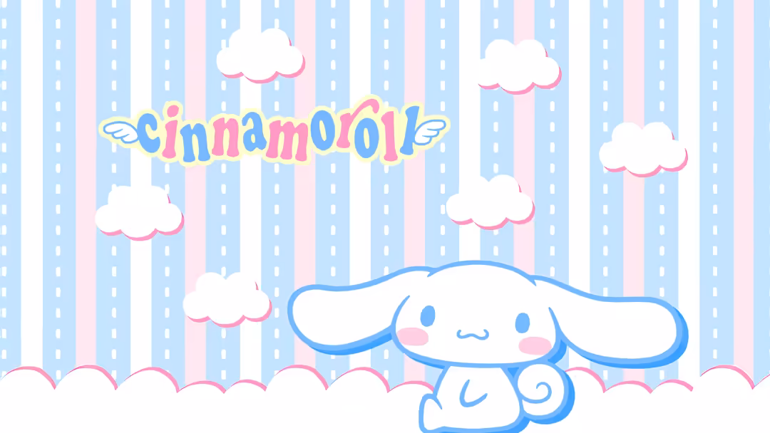 Blue and white bunny character with long ears and pink cheeks sitting among fluffy clouds with falling rain on a soft pastel