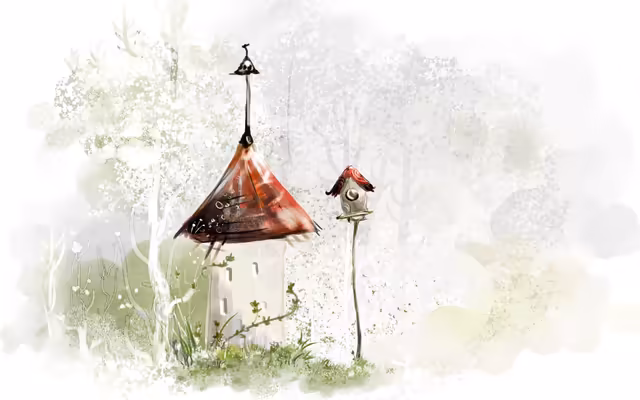 Whimsical Tent Among Misty Forest Trees