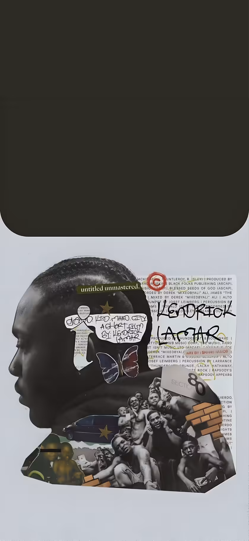 Abstract collage featuring profile silhouette with surreal imagery, graffiti text, vintage photographs, and mixed media eleme