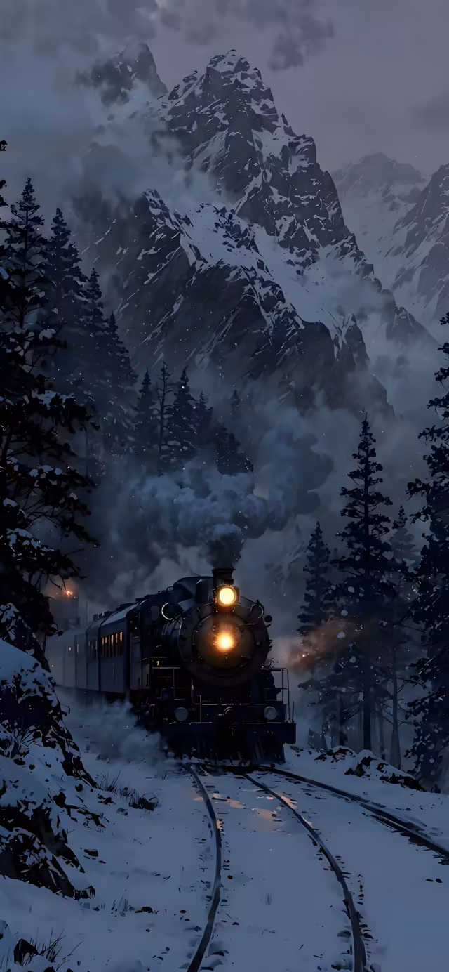 Vintage Steam Train Mountain Blizzard