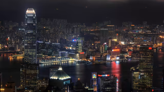 Hong Kong Harbor Neon Night Skyline