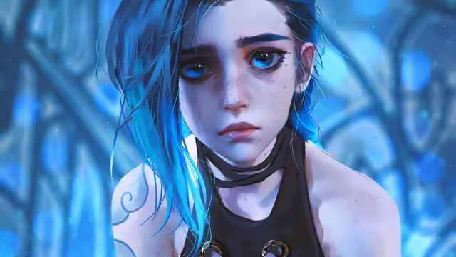 Jinx Blue Cyberpunk Character Portrait