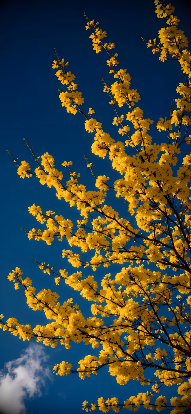 Golden Flowers Against Deep Blue Sky