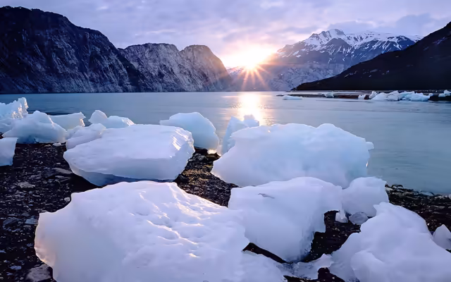 Alpine Glacier Lake Sunrise Mountains