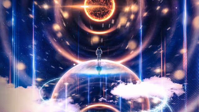 Astronaut Standing on Cosmic Planet