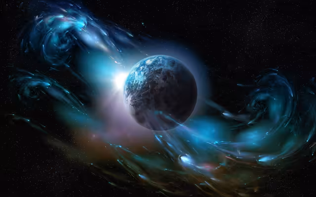Glowing Planet With Cosmic Energy Streams